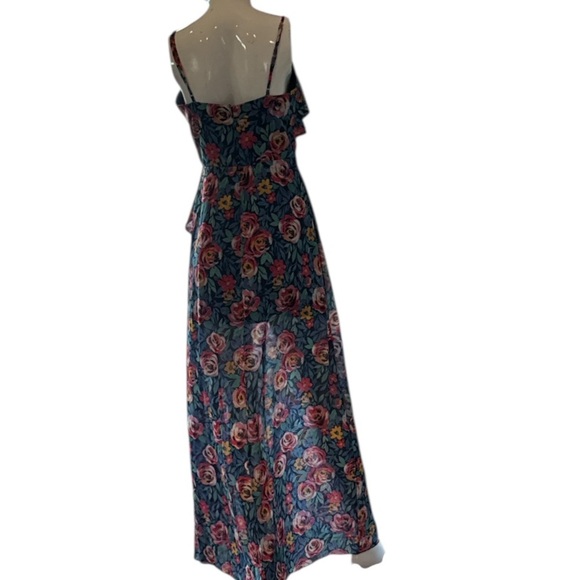 Lovers + Friends Darcy Rose Garden Blue Multi Floral Maxi Dress with Slit Size S - Picture 7 of 13